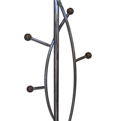 Proman Products Freestanding Modern Metal Coat Rack Tree Stand Organizer with 6 Wooden Hooks for
