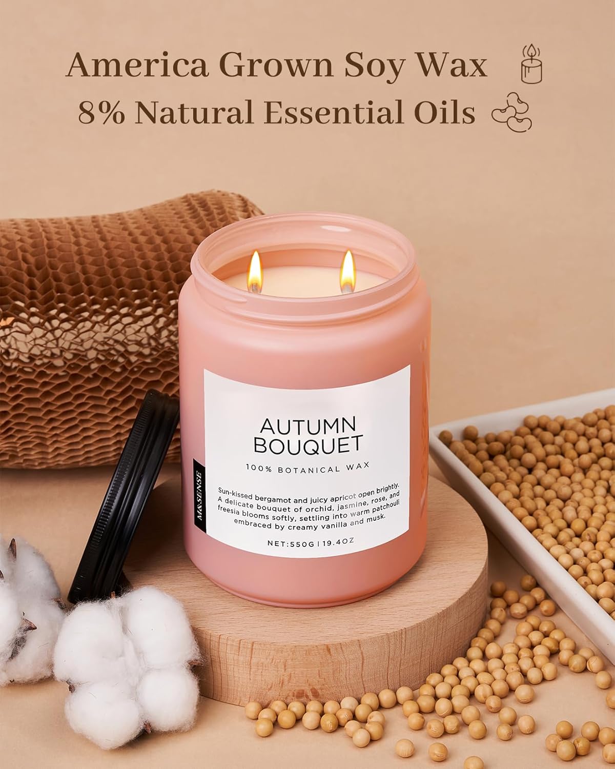 M&SENSE Fall Candle Autumn Wreath Scented, Large 19.4oz Natural Soy Wax 110 Hours Burn Time Clean