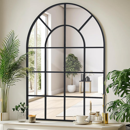 Arched Windowpane Wall Mirror 30"x40" Black Wall Mounted Art Pane Mirror Farmhouse Decorative