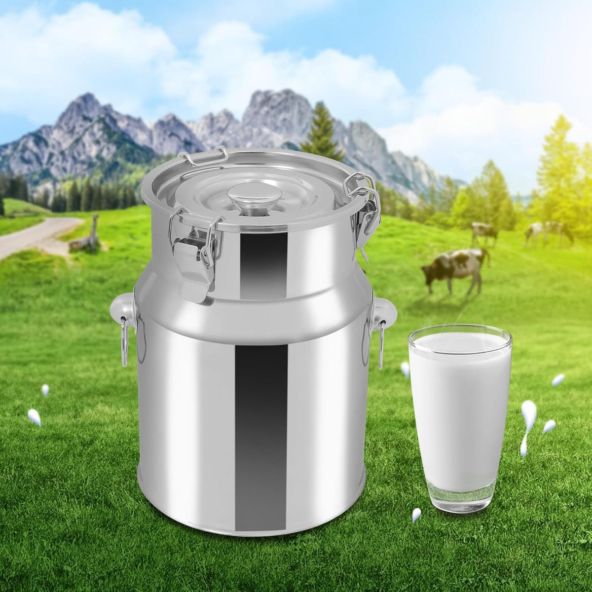 Stainless Steel Milk Can, 201 Stainless Steel Pail 1Gal Milk Can with Sealed Lid, 5L Hanging Lid