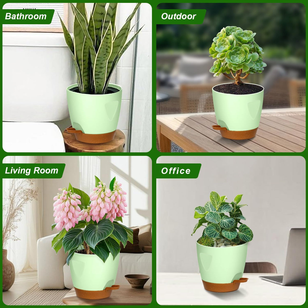 Uneed Indoor Self Watering Planters with Drainage Holes and Saucers, 7/6.5/6/5.5/5 Inch-5 Pots,for