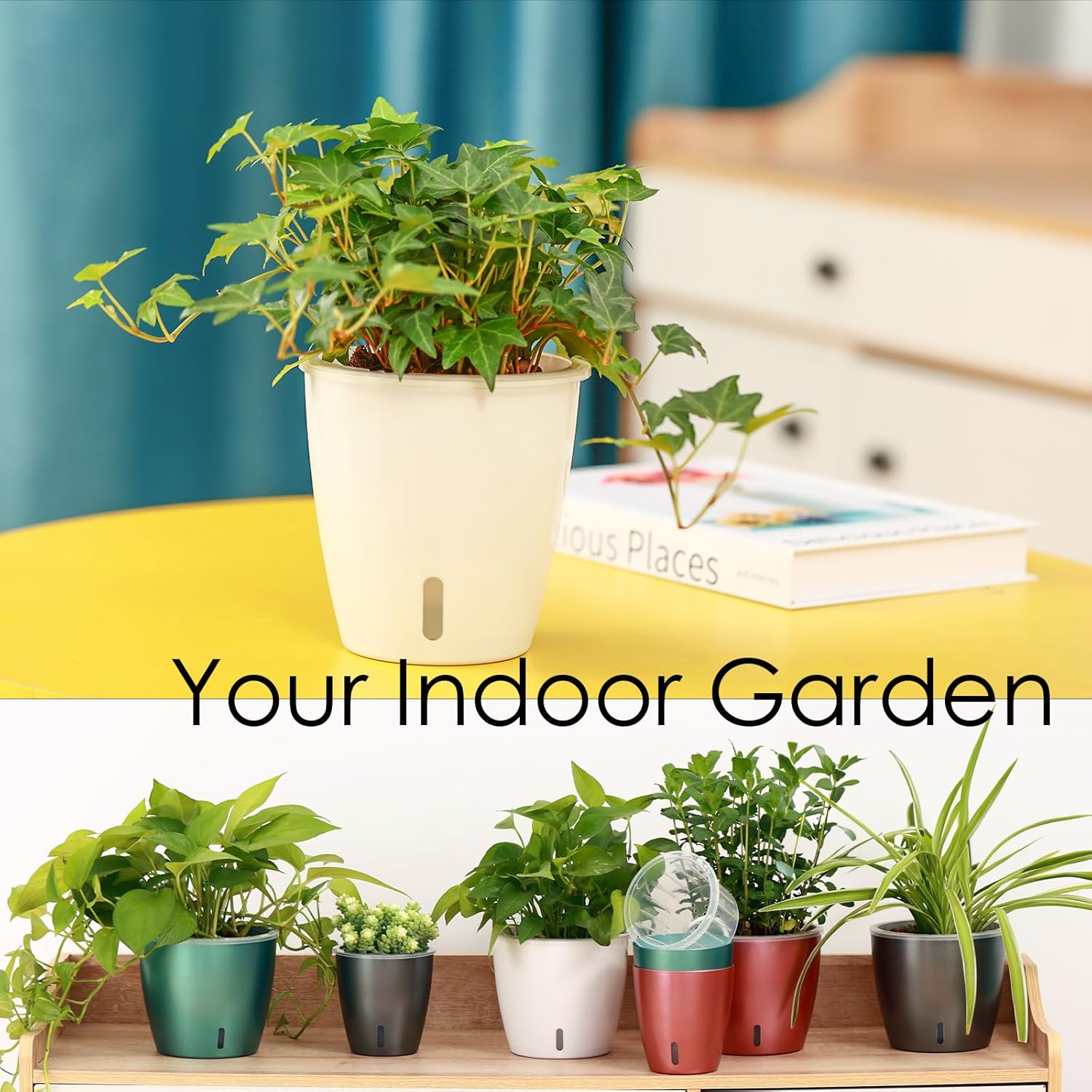 Self Watering Pots for Indoor Plants, 6-Pack 6.7'' Self Watering Planter with Drainage Holes, Small
