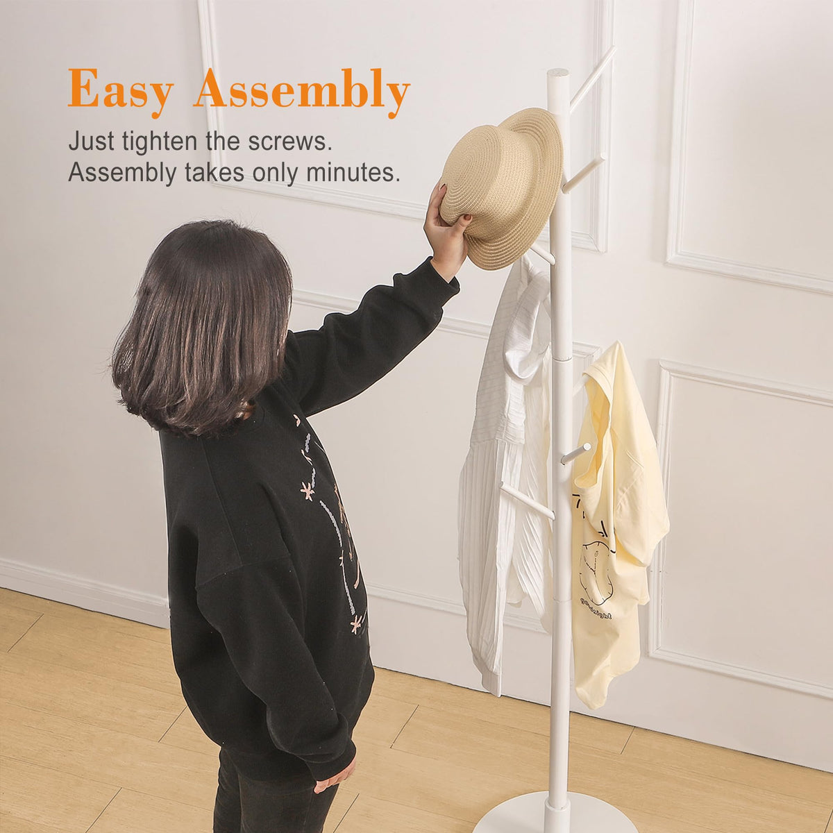 VECELO Coat Rack Freestanding, Entryway Hanger Stand, Umbrella Holder, Hall Tree With Hooks, Floor