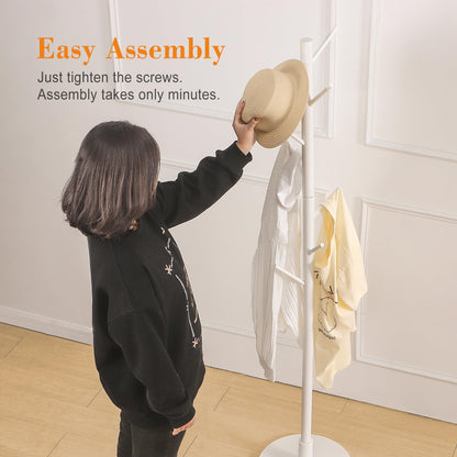 VECELO Coat Rack Freestanding, Entryway Hanger Stand, Umbrella Holder, Hall Tree With Hooks, Floor