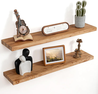 Floating Shelves for Wall Decor, 8" Deep Rustic Solid Elm Wood Floating Shelves Wall Mounted, Wall