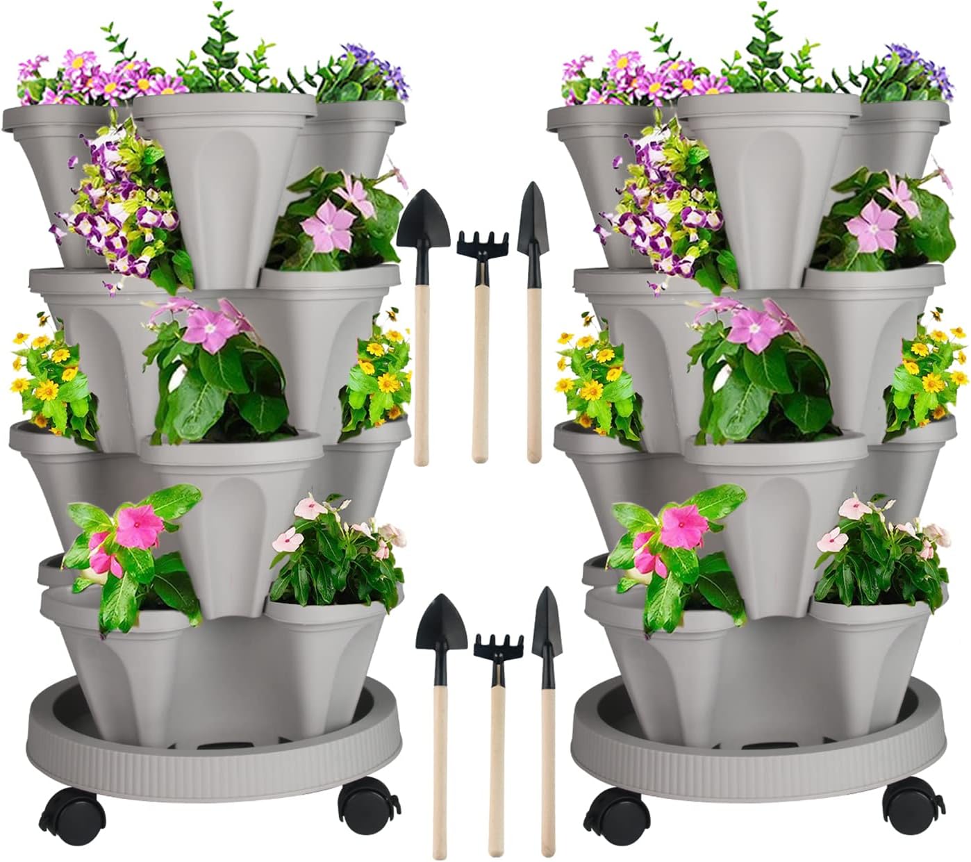 DUNCHATY Stackable Planter, Vertical Garden Planter with Wheels and Tools, Self Watering Strawberry