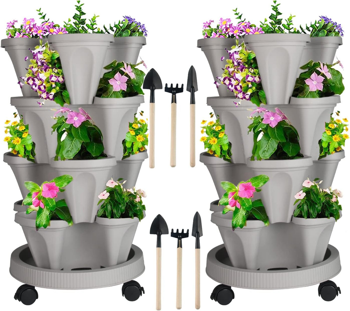 DUNCHATY Stackable Planter, Vertical Garden Planter with Wheels and Tools, Self Watering Strawberry