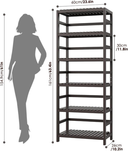 FOTOSOK 6-Tier Bamboo Shelf, Bamboo Bookcase with Adjustable Shelves, Free Standing Storage Shelf