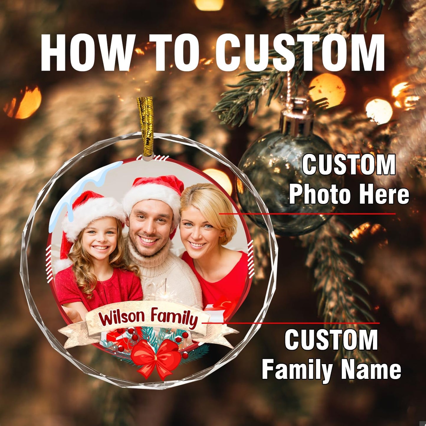 Christmas Hanging Decor, Personalized Crystal Photo Ornaments, Custom Ornaments for Family/Child