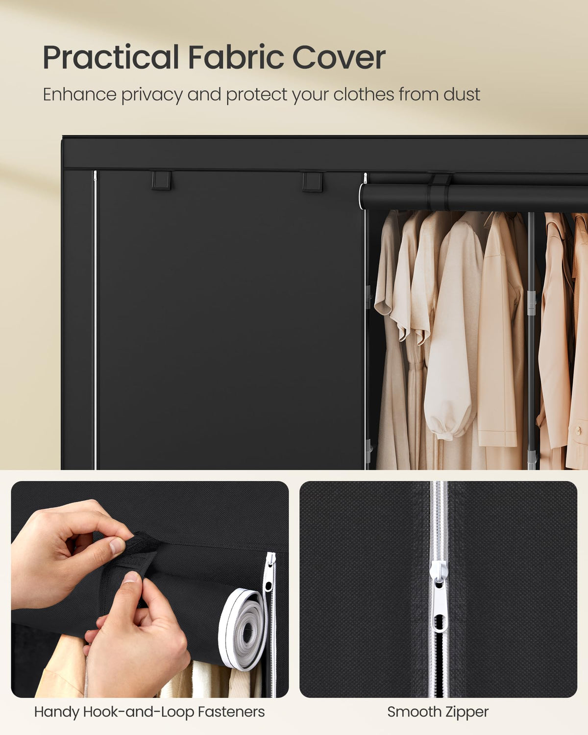 SONGMICS Portable Closet, Wardrobe Closet Organizer with Cover, 5 Hanging Rods and Shelves, 4 Side