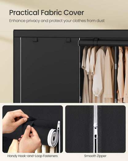 SONGMICS Portable Closet, Wardrobe Closet Organizer with Cover, 5 Hanging Rods and Shelves, 4 Side