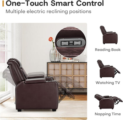 ANJ Power Home Theater Seating, PU Leather Electric Recliner Chair with Powered Headrest, Dual