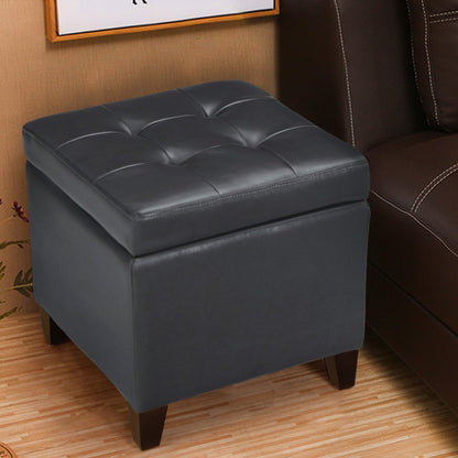 Adeco Bonded Leather Square Tufted Cubic Cube Storage Footstool, 18" Inch Ottomans & Storage