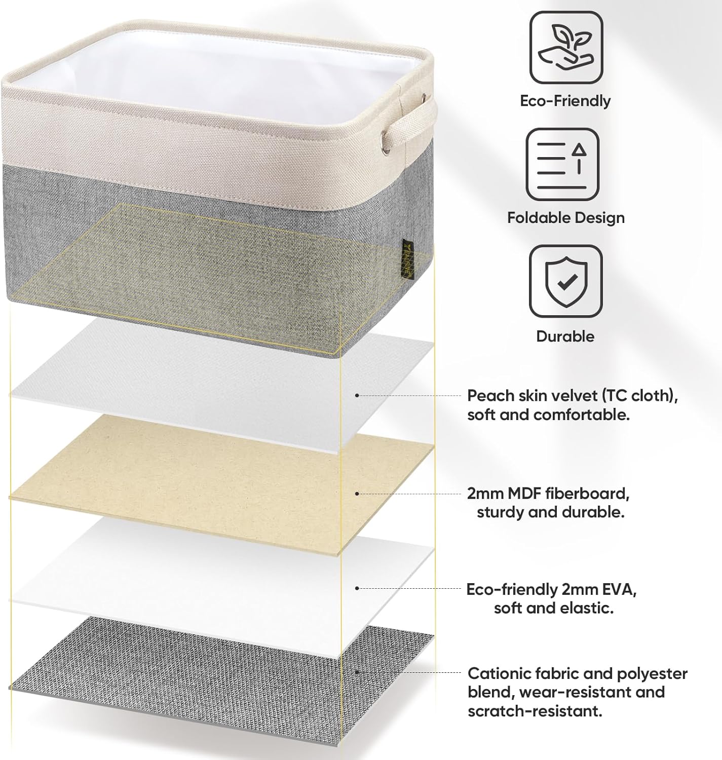 BALEINE 4 Pack Fabric Storage Bins for Shelves, Linen Storage Baskets for Organizing, Decorative