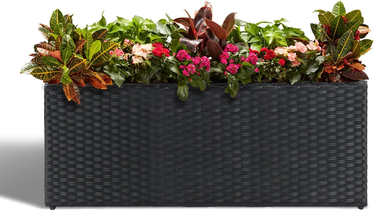 LEWIS&WAYNE Large Rectangular Block Planter Box Handmade Wicker Tall Planters for Outdoor Plants