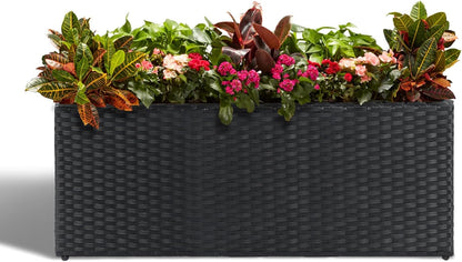 LEWIS&WAYNE Large Rectangular Block Planter Box Handmade Wicker Tall Planters for Outdoor Plants