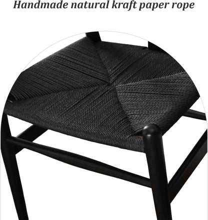 Wishbone Chair, Solid Wood Armrest Woven Seat Chair, Kitchen & Dining Chair, Wishbone Y Black
