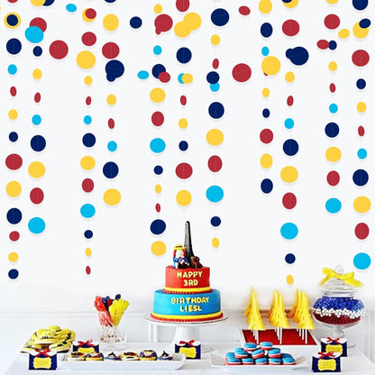 Red Blue Yellow Party Decorations Circle Dots Garland Hanging Paper Polka Dot Streamer for Carnival
