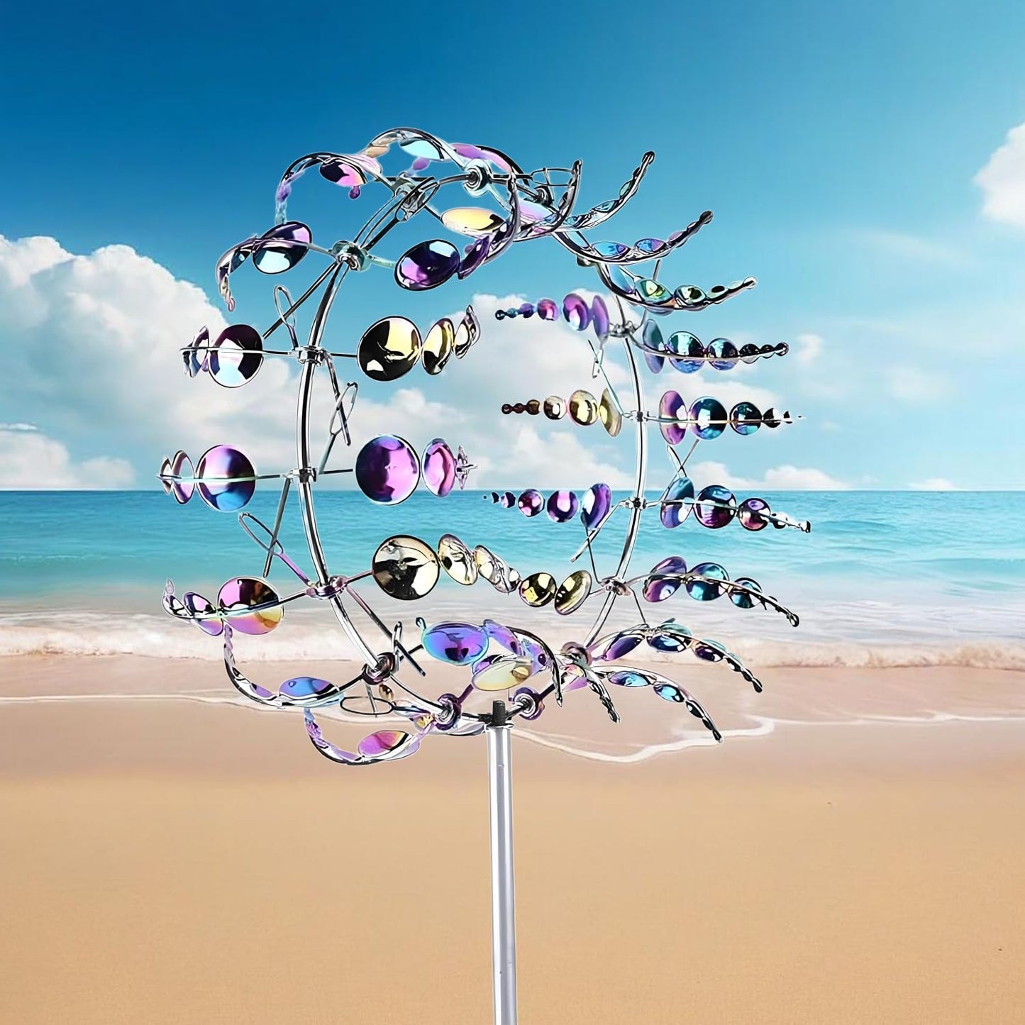 Unique and Magical Metal Windmill, 2Pcs Wind Spinners, 3D Wind Powered Kinetic Sculpture, Stainless