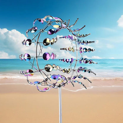 Unique and Magical Metal Windmill, 2Pcs Wind Spinners, 3D Wind Powered Kinetic Sculpture, Stainless