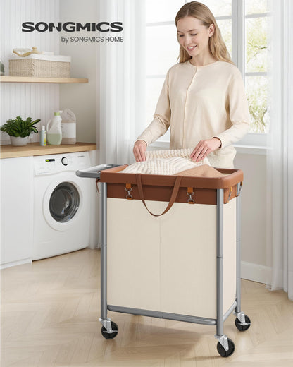 SONGMICS Laundry Basket with Wheels, 2-Section, 37.0 Gallons (140 L)