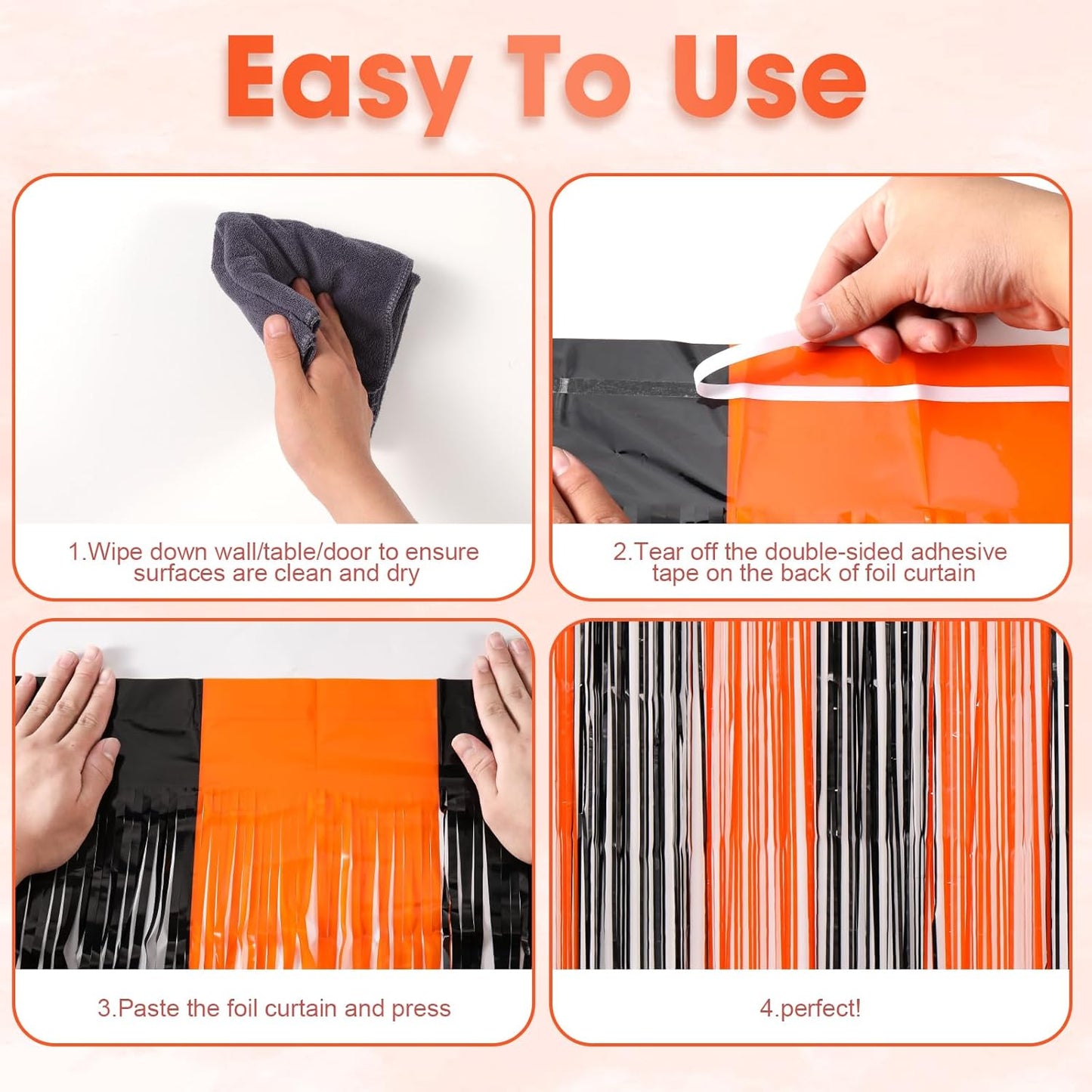 3 Pack 3.3x8.2 Feet Black and Orange Foil Fringe Backdrop Curtains, Tinsel Streamers Birthday Party