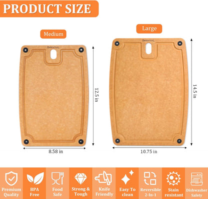 cutting boards for kitchen dishwasher - 2PC cutting board set double-sided with Non-Slip Feet and