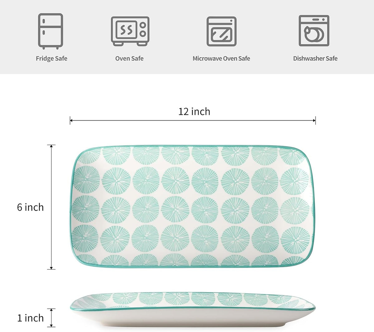 Selamica Ceramic Rectangular Serving Platters Set of 4, 12 Inch Serving Trays/Dishes for Party