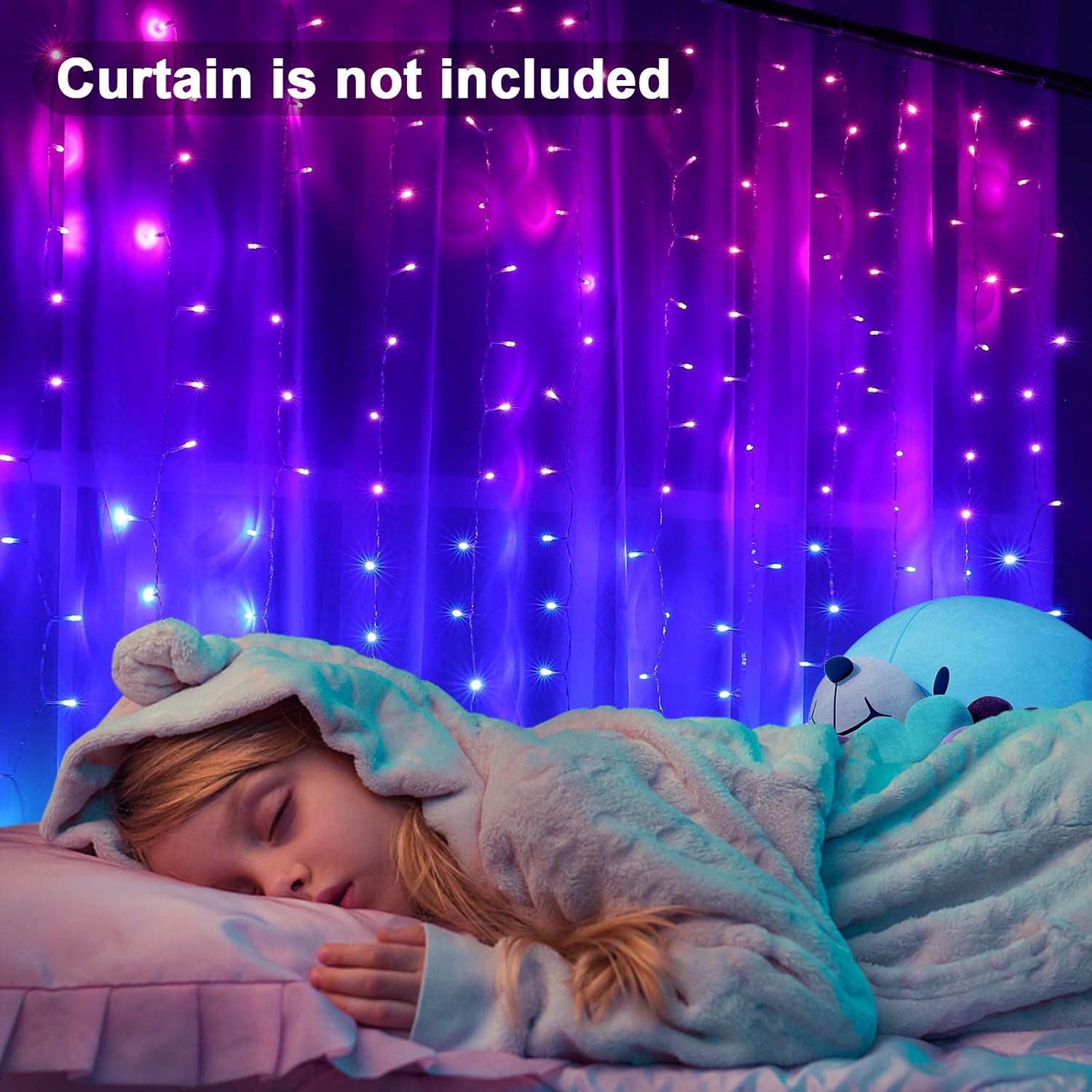 Pink Purple & Blue Ombre LED Curtain Lights with Remote, Rainbow Waterfall String Lights Ombre