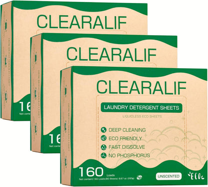 CLEARALIF Laundry Detergent Sheets (480 Loads), Unscented,Great For Travel, Apartments, Dorms