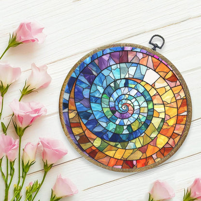 Colorful Boho Rainbow Geometric Spiral Sun Art Gift Framed Round Wall Decor Canvas Wall Art Hanging