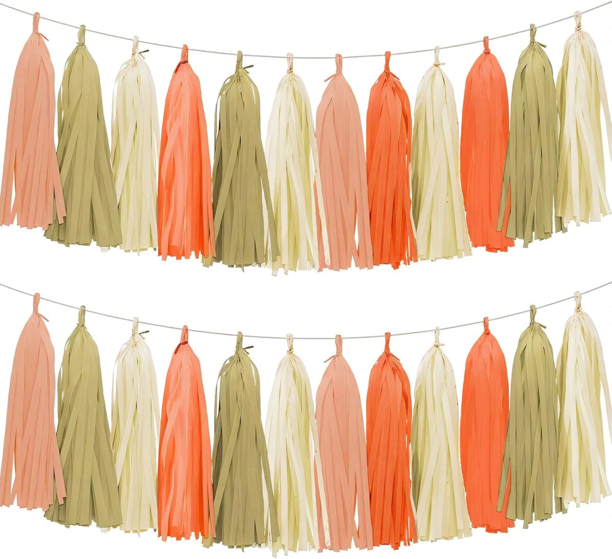 Tissue Paper Tassel Garland Banner, 20 Pack, Pink Orange Ivory Brown, Boho Party Decorations for