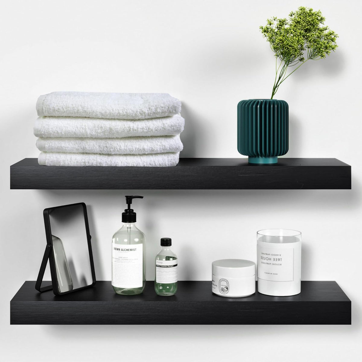 Homeforia Black Floating Shelves 24 inch, High End Solid Real Wood 24inch Bathroom Floating Shelf