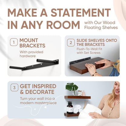 Homeforia Walnut 12 inch Floating Shelf, High End Solid Real Wood Small 12inch Floating Shelves for