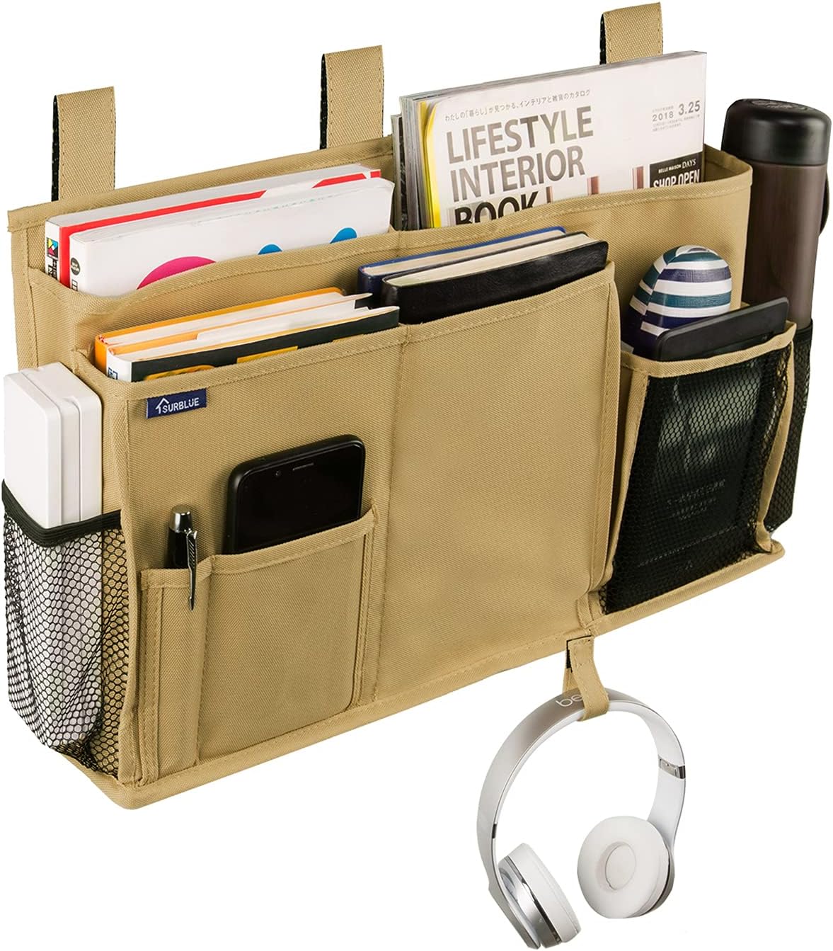 Surblue Bedside Caddy Hanging Bed Organizer Storage Bag Pocket for Bunk and Hospital Beds, College
