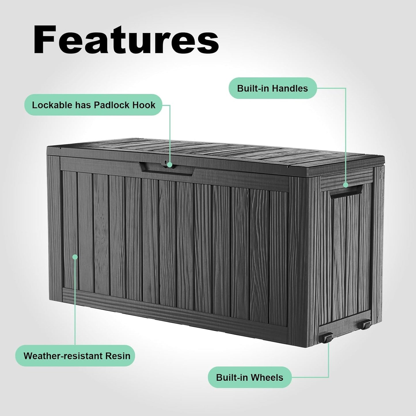 DRATO 75 Gallon Deck Box, Waterproof Resin Large Outdoor Storgae Box for Patio Furniture, Patio