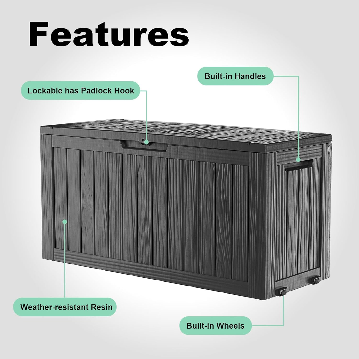 DRATO 75 Gallon Deck Box, Waterproof Resin Large Outdoor Storgae Box for Patio Furniture, Patio