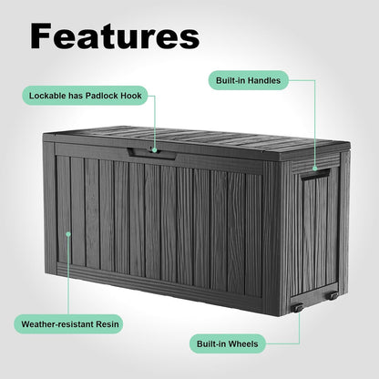 DRATO 75 Gallon Deck Box, Waterproof Resin Large Outdoor Storgae Box for Patio Furniture, Patio