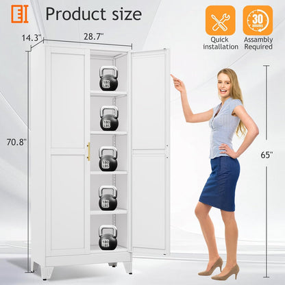 71" Tall Metal Pantry Storage Cabinet with Doors and 4 Adjustable Shelves, White Kitchen Food