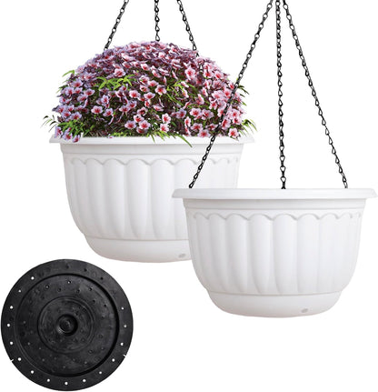 YIKUSH Planters for Outdoor Plants 2 Pack White Plant Pots with Drainage Hole and Absorbing Tray