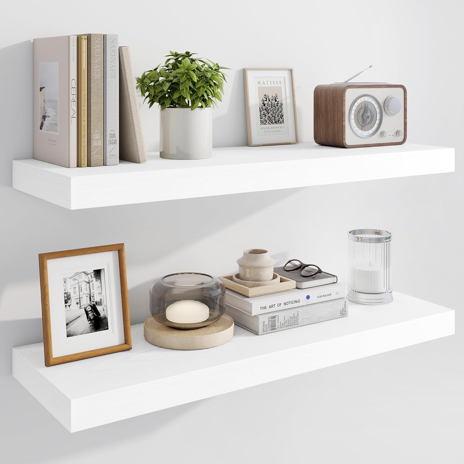 Marsmiles 30" Floating Shelves for Wall, Wooden Shelves with Invisible Brackets Set of 2, Rustic