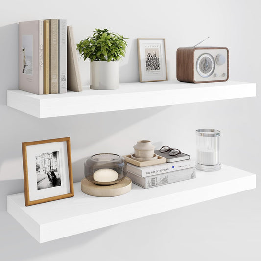 Marsmiles 30" Floating Shelves for Wall, Wooden Shelves with Invisible Brackets Set of 2, Rustic