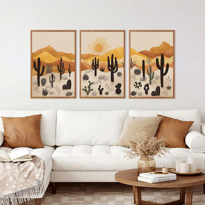KAIRNE Cactus Canvas Wall Art,Desert Landscape Paintings,Aesthetic Abstract Prints Set of