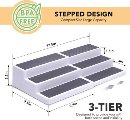 3-Tier Expandable Spice Rack, Plastic Spice Rack Organizer for Cabinet, Adjustable Length, Non-Skid