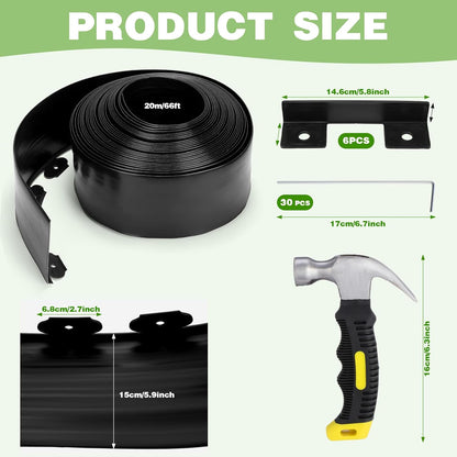 6 Inch Tall 66 ft Length Landscape Plastic Edging Kit with Hammer Spikes Plastic Garden Flower Bed