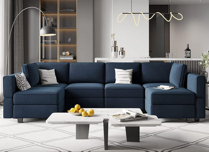 Belffin Modular Reversible Sectional Sofa U Shaped Couch with Storage Seat with Chaise Velvet Blue…