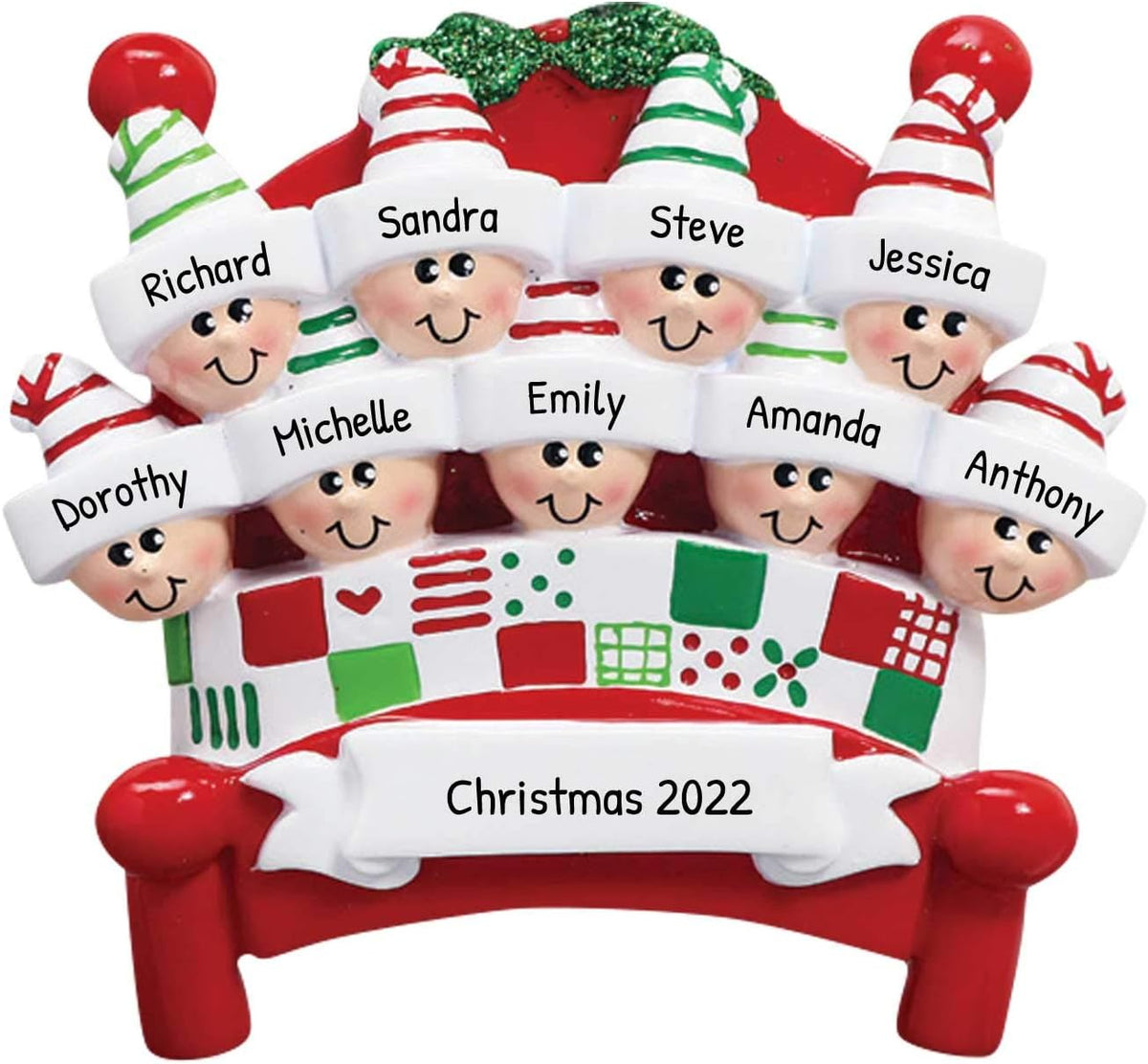 3D Bedtime Family of 9 Ornament 2025 Personalized Family Christmas Ornaments 2025 | Tucked Together