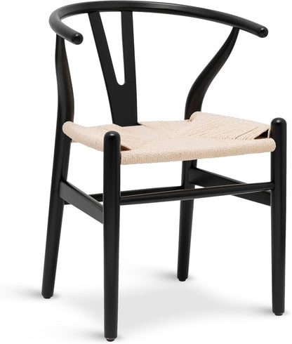 POLY & BARK Weave Dining Chair – Mid-Century Modern Wishbone Dining Chair with Arms, Solid Wood