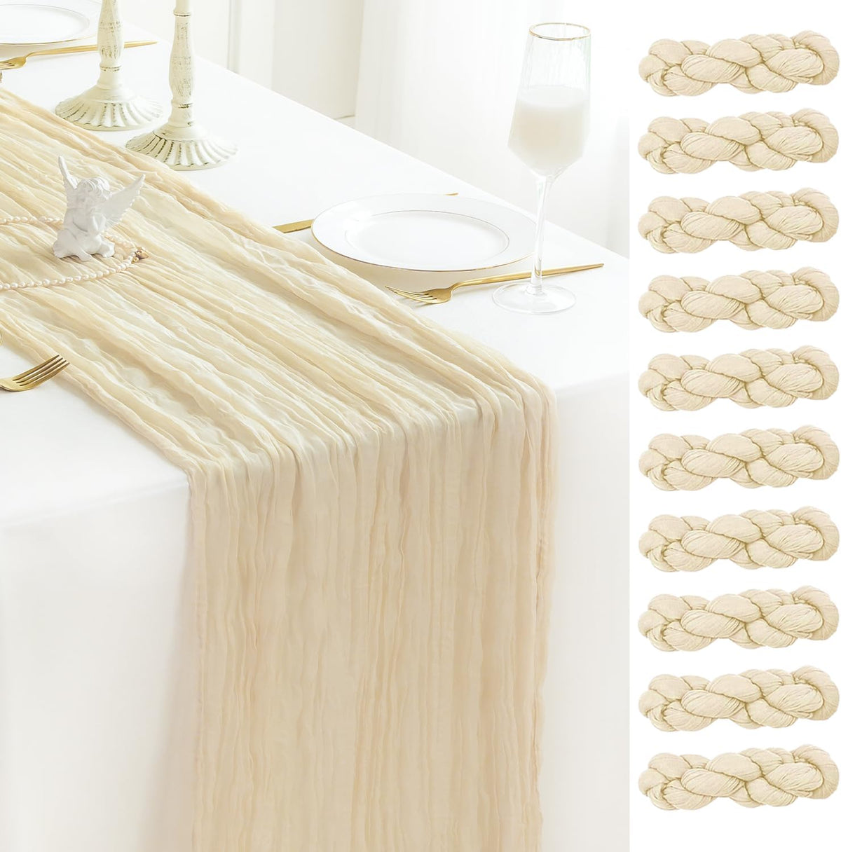 Sioloc 10 Pack Beige Cheesecloth Table Runner Fall Autumn Decor for Home 10ft Table Cloth for Tea