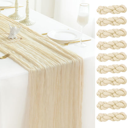 Sioloc 10 Pack Beige Cheesecloth Table Runner Fall Autumn Decor for Home 10ft Table Cloth for Tea